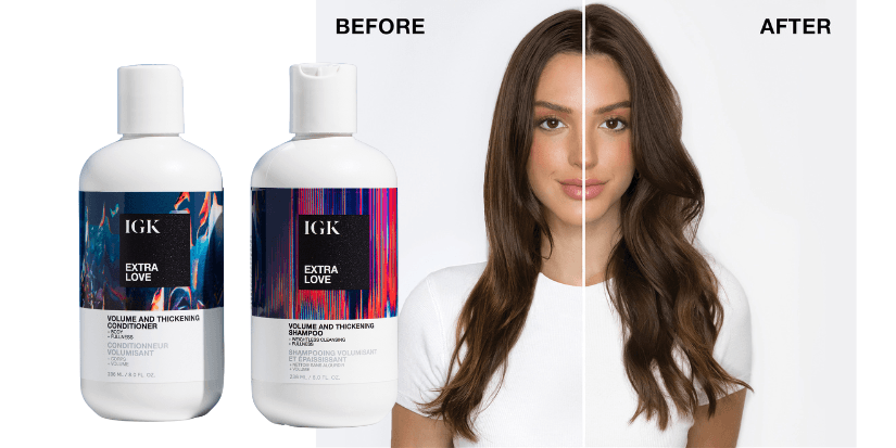 IGK-Haircare: Vorher-Nachher-Effekt der Volumen-Linie BIG LOVE