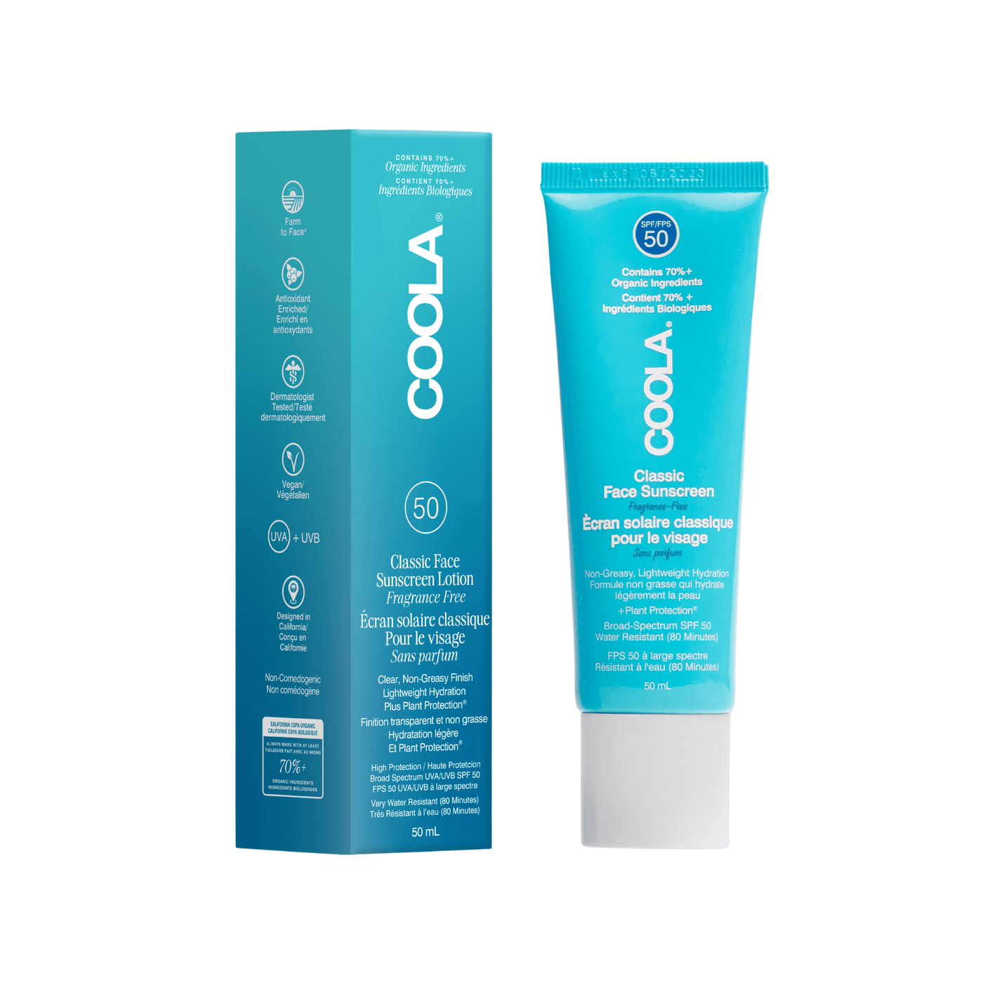 COOLA - Classic Face Organic Sunscreen Lotion SPF50 Fragrance Free