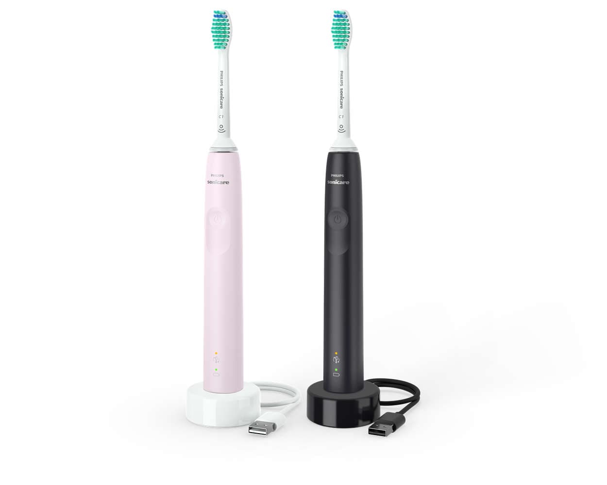 Philips Sonicare - 3100 Series 2x Elektrische Schallzahnbürsten - Schwarz/rosa Hx3675/15
