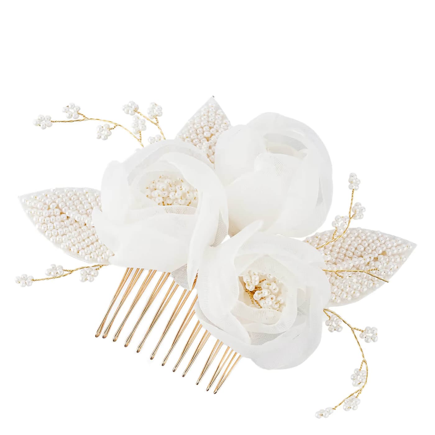 Celebride Haarkamm Stoffblumen & Perlen Gold