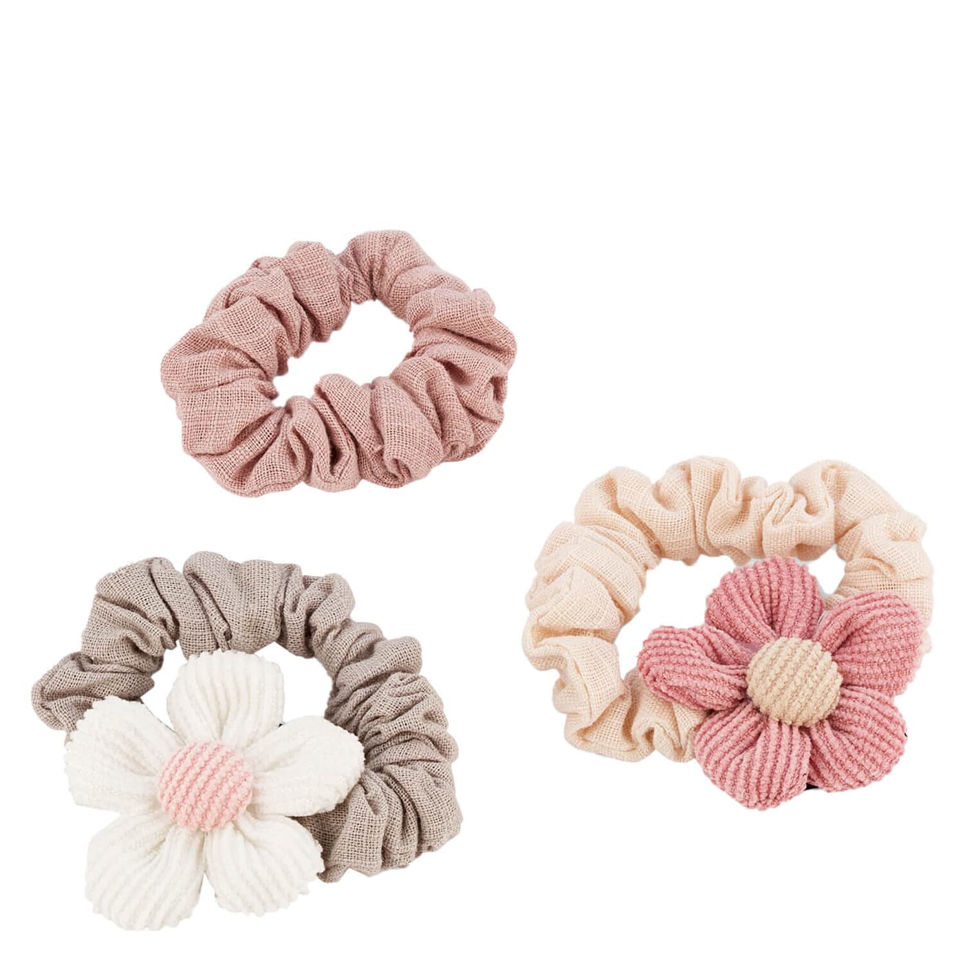Scrunchie mit Blume, hellgrau, altrosa & ivory